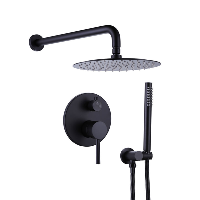 Matte Black Rain Shower Faucets met Handdouche Combo met Rond Douchehoofd 2 Handvat 1 Nevel