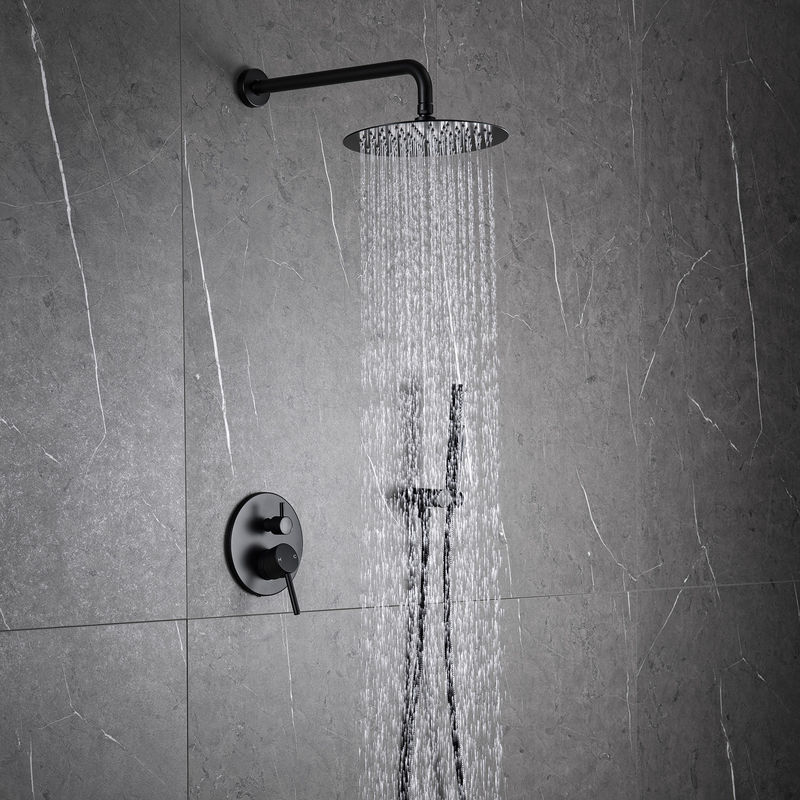 Matte Black Rain Shower Faucets met Handdouche Combo met Rond Douchehoofd 2 Handvat 1 Nevel