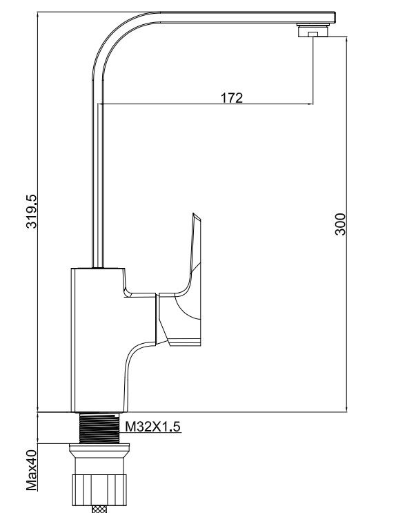 2023 Modern Single Hole Pools zware vierkant gegoten mixer kraan zwart Messing keuken kraan