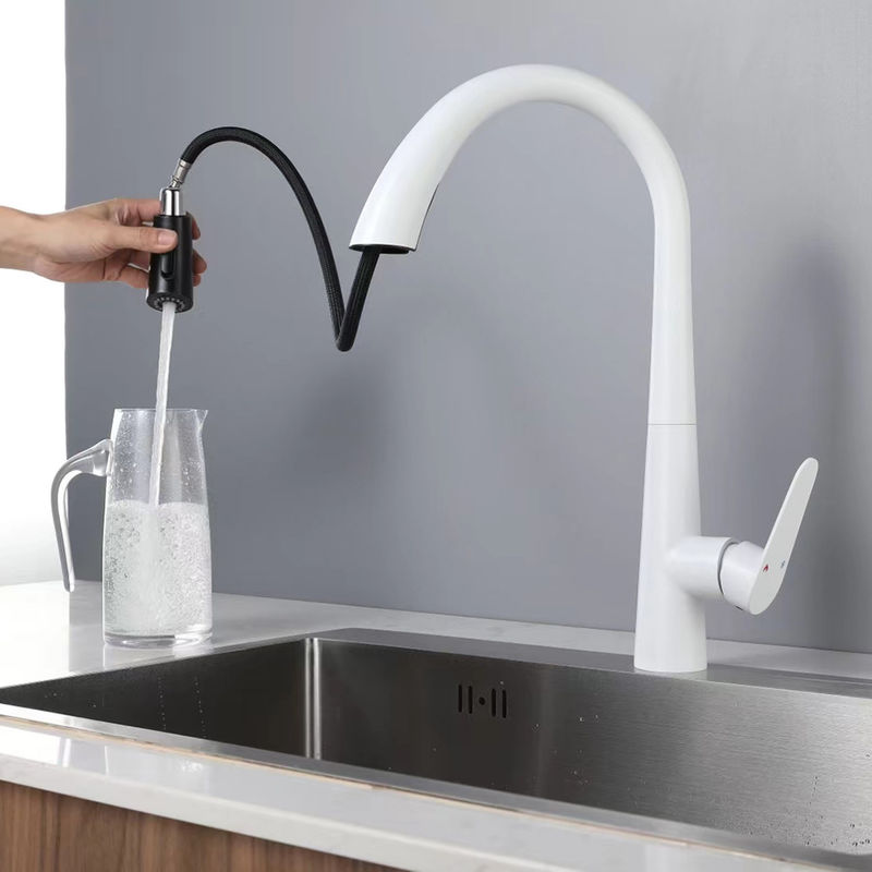 Fabrieksprijs Beste kwaliteit 3 functies Witte hoge boog keuken mixer kraan kraan met uittrek spuit