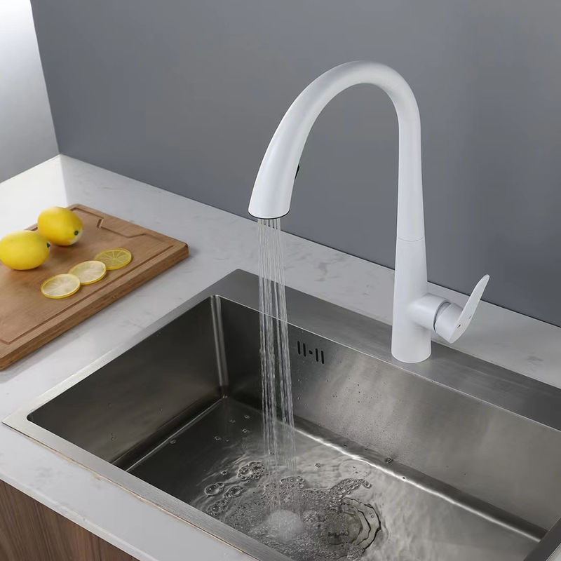 Fabrieksprijs Beste kwaliteit 3 functies Witte hoge boog keuken mixer kraan kraan met uittrek spuit